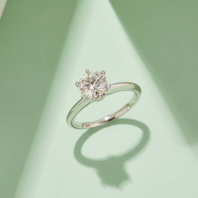 光臂T家六爪S925银镀白金MoissaniteWomen's Ring1.5ctD级